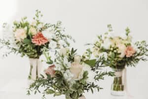 Three floral bouquets for a wedding