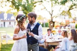 Couple at outdoor wedding venue